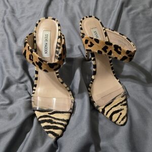 Steve Madden Mixed Animal Print Pointed Toe Heels in Tan and Black